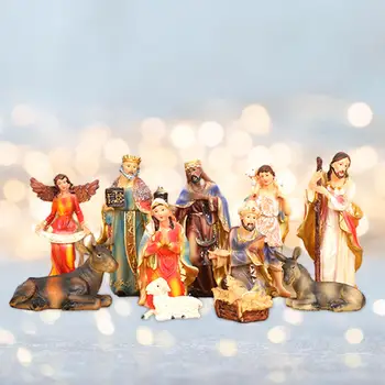 11 коледните фигурки за Коледа, Скулптури, направени от смола, Религиозна фигура на Исус-Бебе за Църквата, Тенис на маса, камина, Офис, подарък за Нова година
