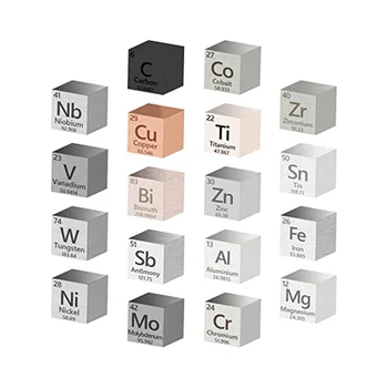 18 Бр. Кубчета плътност на метални елементи 99,99% висока степен на чистота, колекция от Периодичната таблица на елементите (0,39 инча / 10 мм)