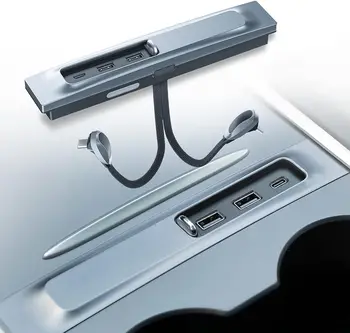 USB-хъб Tesla 3-в-1, Док адаптер за Централната конзола с порт за бързо зареждане на PD за Модели 3 2017-2023 / Модел Y 2020-2023