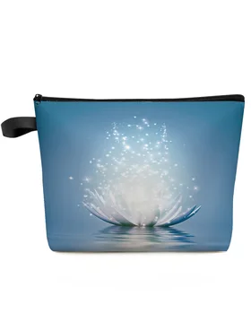 Абстрактен Синьо цвете Лотос, голяма косметичка за жени, косметичка за грим, преносим чанта за измиване, органайзер за тоалетни принадлежности, чанта за съхранение, закачалка за дрехи