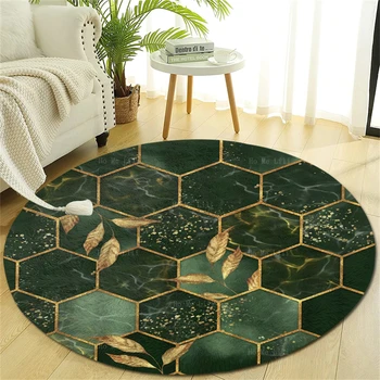 Геометрия на пчелните сот Hexagonal модел Мраморна текстура Жълти листа Изкуство Омбре Кръгли фланелен постелки за пода