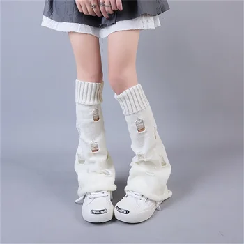 Дамски реколта възли гамаши Y2K, чорапи до коляното с дупки, копчета за обувки, модни чорапи с припокриване