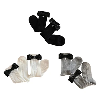 Дамски чорапи с лък, обикновена чорапи в рубчик, дълги чорапи за жени и момичета