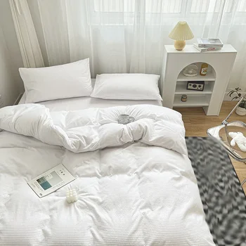 Домашен текстил в Минималистичен комплект спално бельо със зелен вафельным модел, двоен чаршаф Queen, King Size