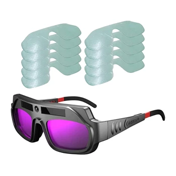Заваръчни очила с автоматично затъмняване, защита от надраскване, Очила за заварчици с широк преглед за плазмено рязане с лещи от 10 бр.