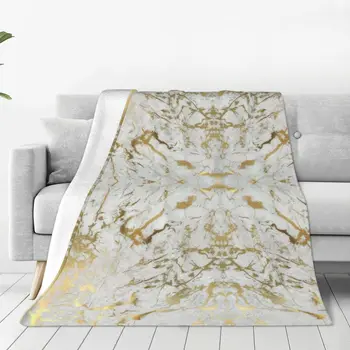 Златното мраморно одеяло върху бяла фланела с модерен геометричен модел, годината на реколтата наметала за дома, покривки за легло с размер 200x150 см