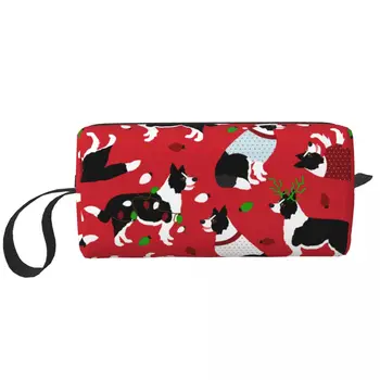 Коледна косметичка за кучета collie за жени, козметични чанти за ежедневни пътувания, органайзер за тоалетни принадлежности, разпродажба