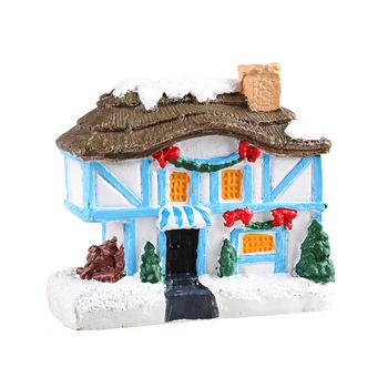 Коледна украса за маси с подсветка, зимна заснеженный селска къща, статуетка от смола, колекционерски фигурки