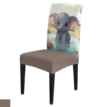 Комплект калъфи за стол, с отражение на басейна във формата на слон, Кухненски кът калъф за седалка от еластична ликра за банкет, сватбени партита