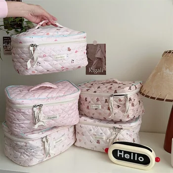 Корейската скъпа мультяшная косметичка, Нови преносими чанта за тоалетни принадлежности с голям капацитет, ватиран памук органайзер за козметика за момичета, Клатч за съхранение
