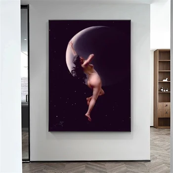 Красиви жени Луната Дама Плакат Платно Живопис Плакати Дневна Спалня Изкуство, Начало декор на Стената художествени картини за хол
