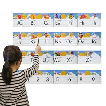 Линия азбука обяви Ръкопис обяви Стенни декорации Декор на детска стая 0-10 Цифри и букви от А до я за игри стая