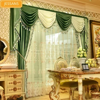Луксозни европейски обикновена фланелен плътни завеси за хол, спалня с тапицерия по поръчка