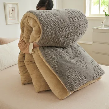 Меко сверхтолстое зимата на топло одеяло от изкуствена кашмир агне Утяжеленные завивки за легла Уютно Гъст топло одеяло Стеганое