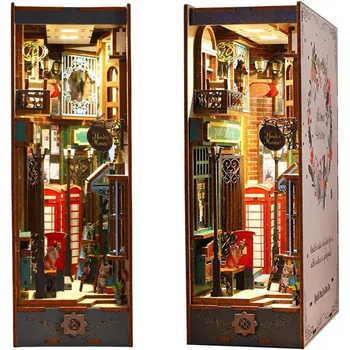Миниатюрен Комплект за куклена Къща AMOBOX САМ Book Nook, Декорация-Поставяне За Една Етажерка Booknook, 3D Дървен Пъзел за Творчески Събрани на Каботажните за Книги