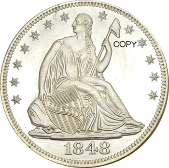 Полдоллара за Свободата на Съединените Щати, Без девиза над Орел 1848 г., Сребърна копирни монета Edeg с мед покритие