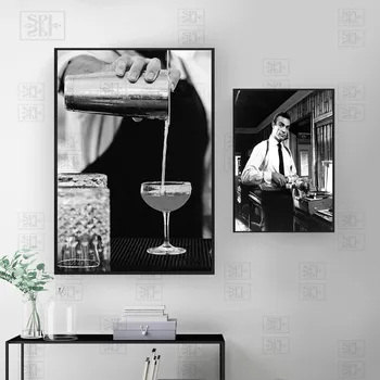 Ретро Класически Плакат на Филма Коктейл-Барман Картина Върху Платно, е Черно-Бяла Стенни Художествена Картина за Хола Домашен интериор