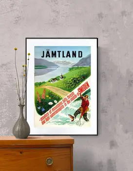 Ретро туристически плакат Jamtland Sweden Travel - печат на плакат или платно / Идея за подарък / Декора на стените