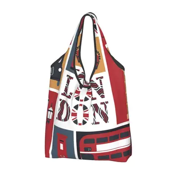 Рециклиране на винтажной чанти за пазаруване в телефонна кабина в Лондон червено автобус, дамски чанти-тоут, преносими чанти за пазаруване в британски стил