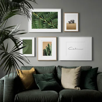 Слон, Жираф, тропическо растение, Кактус, Стенно изкуство пустинята, отпечатване на хартия, платно, картина, плакат в скандинавски стил, интериор, картината за хол