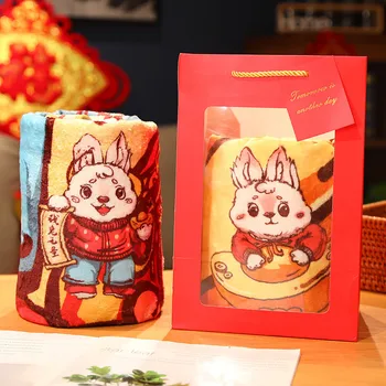 Талисман Годината на Заека през 2023 г. в Китай-Луксозно одеяло с принтом Wind Rabbit, Зимно фланелевое одеяло с дрямка, Фирмен подарък