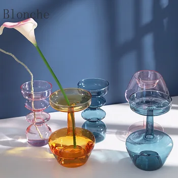 Художествена стъклена ваза с мехурчета Цветна Прозрачна Бутилка Креативни Декоративни Орнаменти Свещник Декорация на Дома