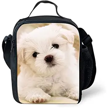 Чанта за обяд с принтом сладък кученце, изолирано чанта-тоут за обяд, пътна туристическа чанта за пикник с пагон, обяд-бокс