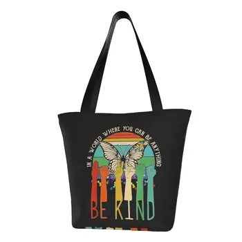 Чанти Be Kind за информираност за аутизма ASL за майки и учители, преносима чанта за пазаруване с голям капацитет