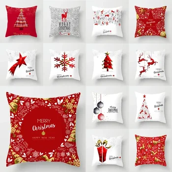 Червена възглавница под формата на елхи, двустранен, 45x45 см, зимна подарък, калъфка за възглавница във формата на снежинки, възглавница за домашен офис, възглавница DF1901