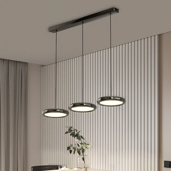 Черен хром led окачен лампа в минималистичном стил за трапезария, хол, ресторант, хотелски маса, бар-шкафове, домашно креативен дизайн, блясък