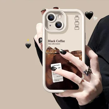 Черно Кафе Калъф С Букви За Телефон iPhone 11 14 15 Pro Max 12 13 7 8 Plus SE 2020 2022 XR XS Case Art Эстетичная Мека Делото