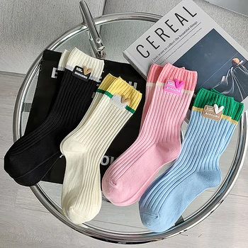 Чорапи със средна дължина Harajuku Kawaii, Корейски дамски чорапи с ярки цветове, дишащи ежедневни къси чорапи, памучни чорапи в стил хип-хоп.